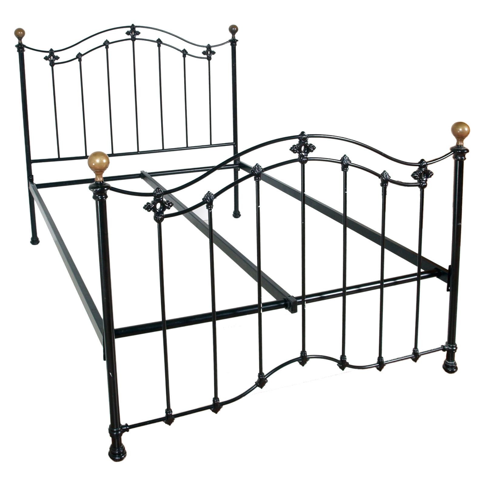 Italian Mid 20th Century Iron And Cast Iron Enamelled Bed, Golden Brass Parts photo Furniture