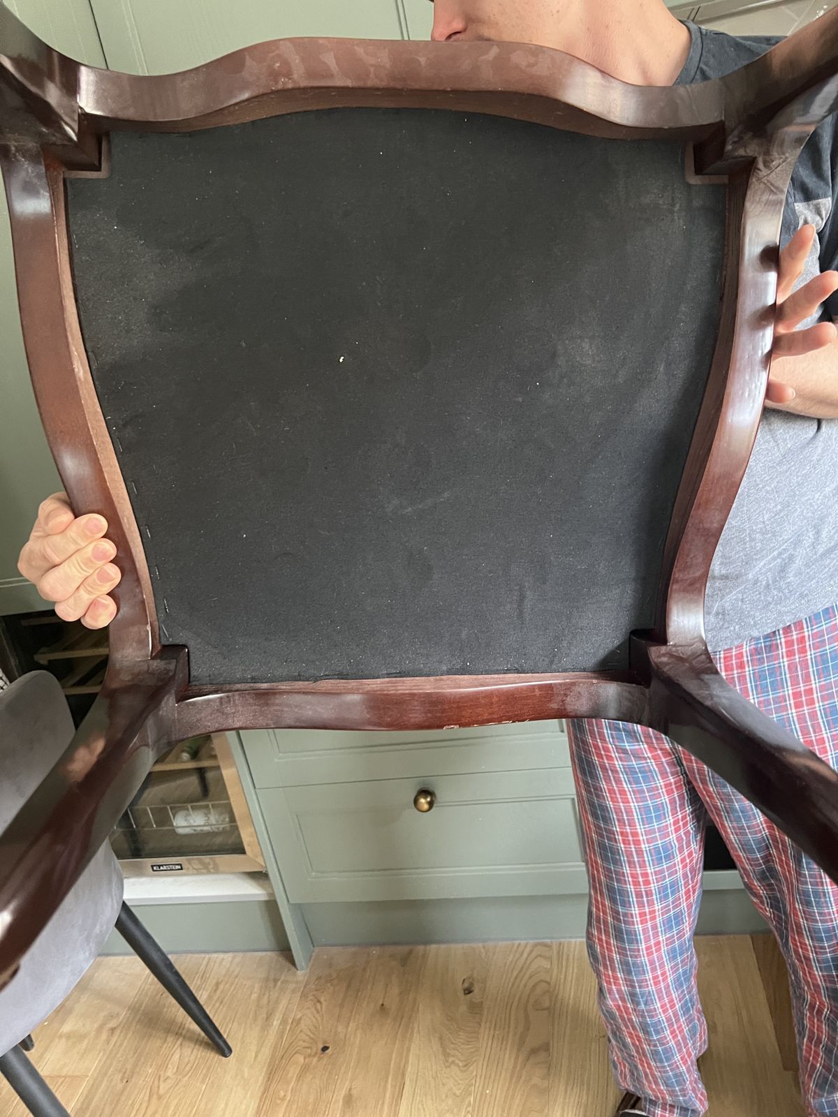 Pair Of Solid Carved Mahogany Noble Estate Dining Chair, In Beige And Light Tan photo buy