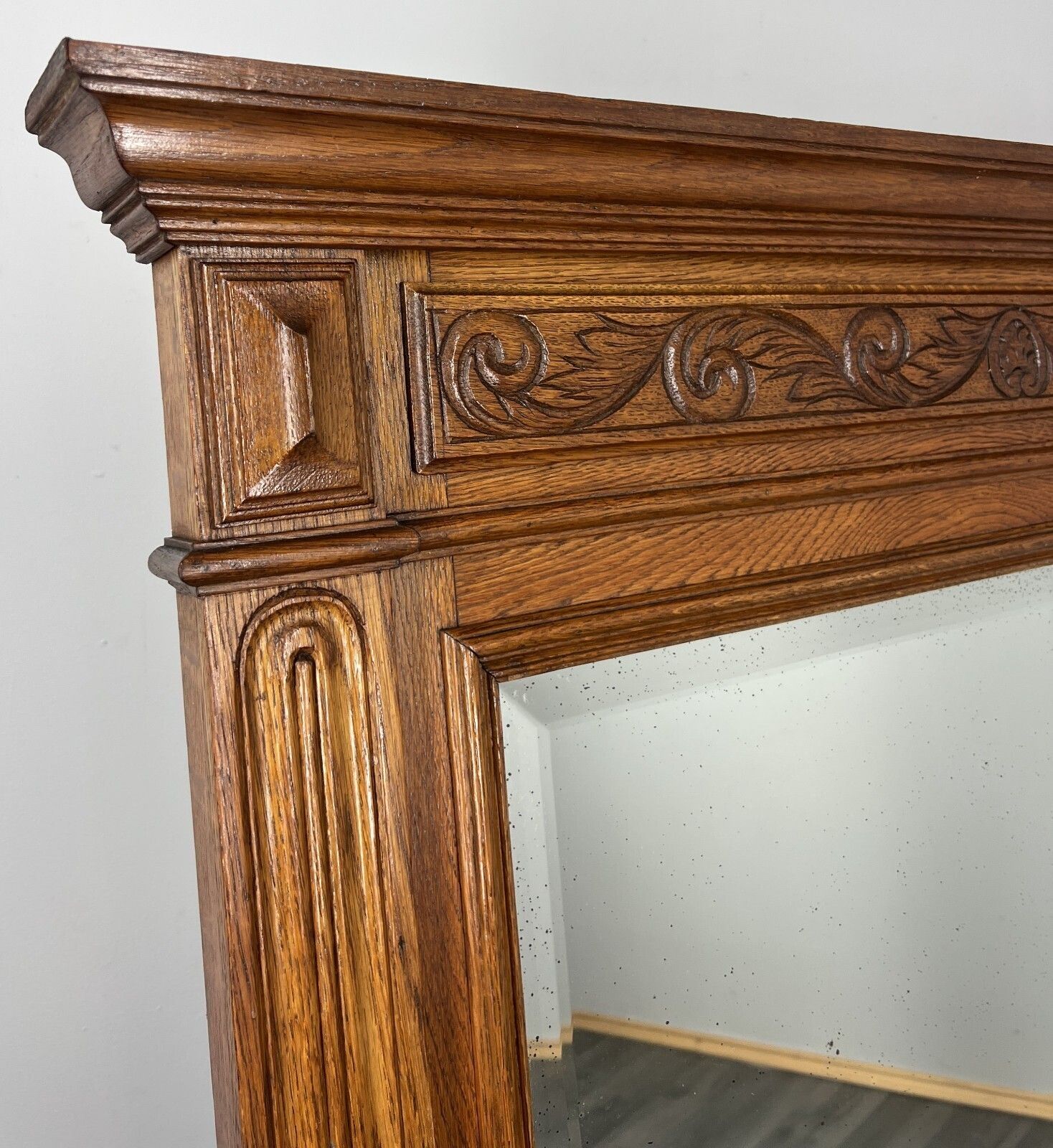Antique French Style Carved Wall Mirror Oak Ornate Wall Frame photo for sale