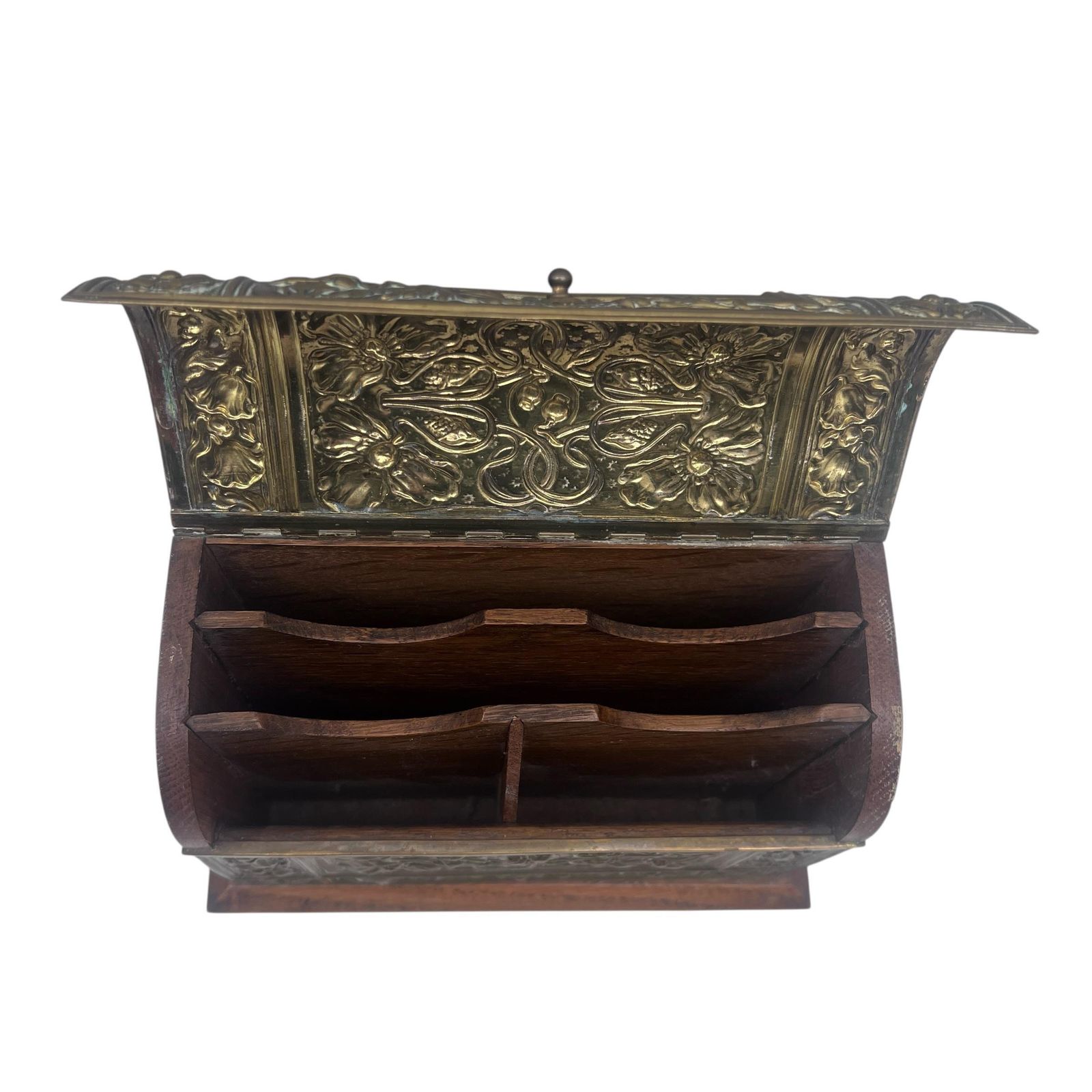 Antique Art Nouveau Brass & Oak Letter Rack   Study Decor   Office Decor   Home Decor photo furniture