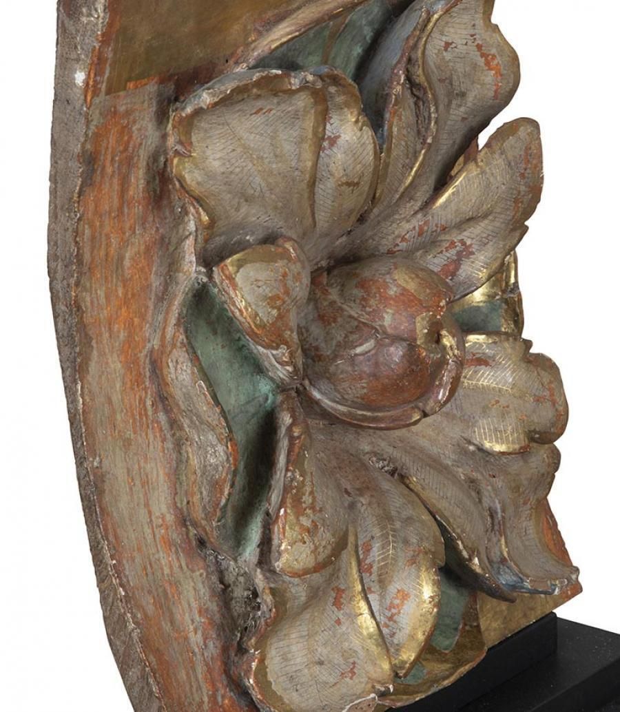Pair Of Table Lamps Made From 17th Century Carved Wooden Fragments photo for sale