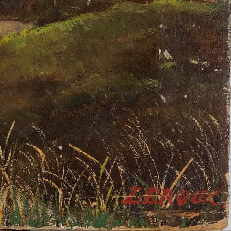 Gone Fishing   Antique French Oil On Board photo furniture