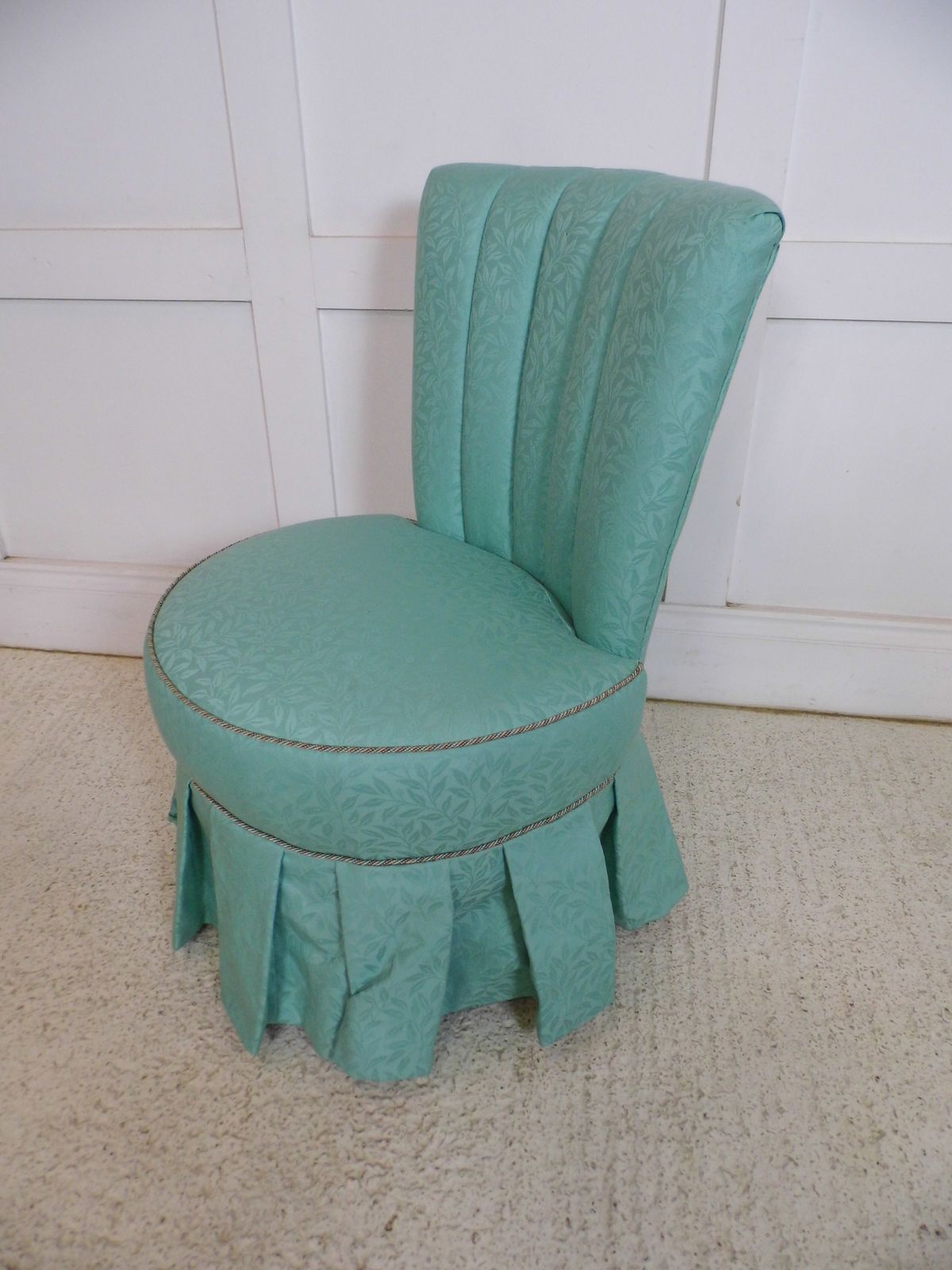 Vintage French Bedroom Boudoir Chanel Back Reupholstered Chair In Green Fabric photo 160.0