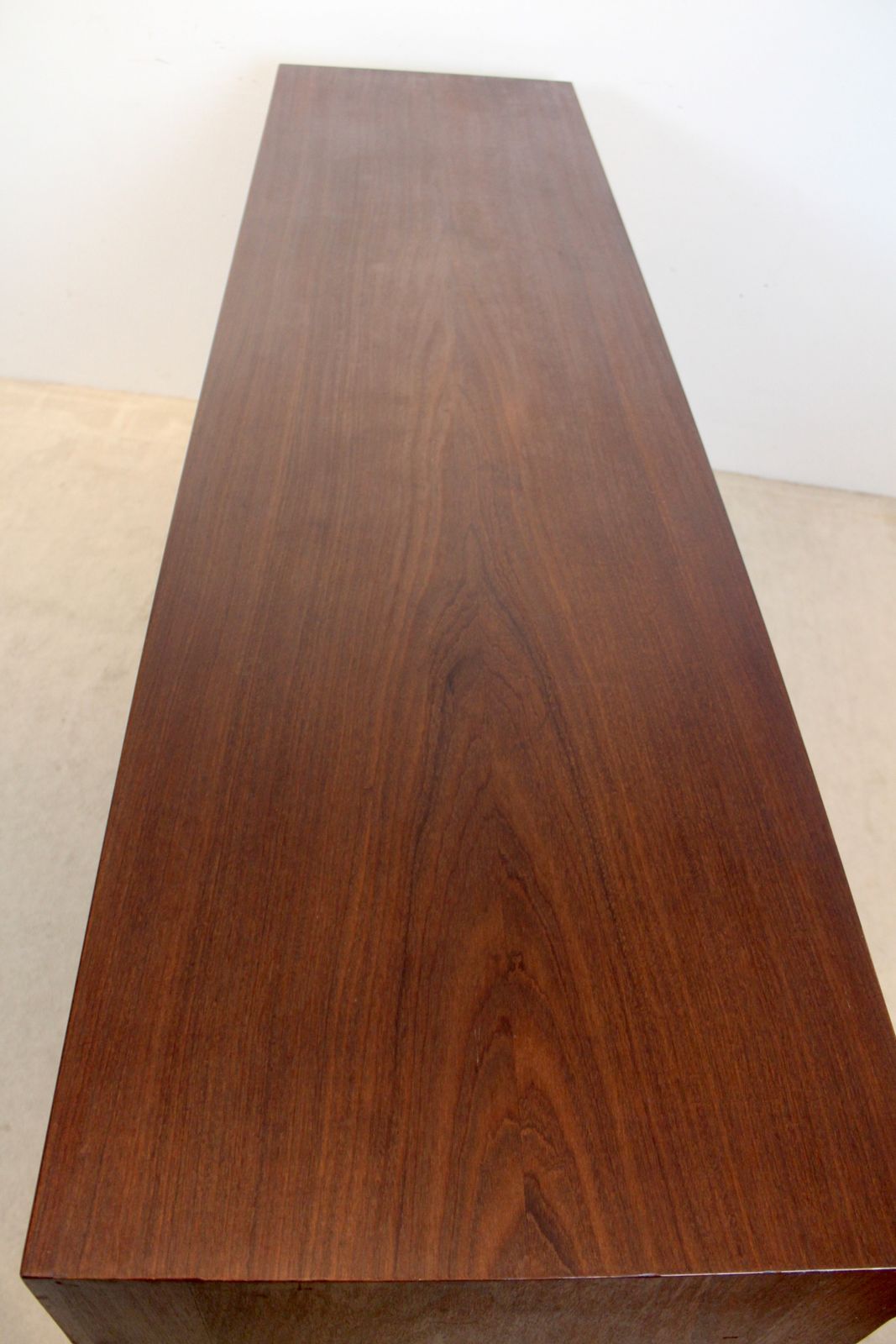 photo for sale Mid Century Belgian Sideboard In Teak With Sculpted Handles And Steel Legs, 1960s