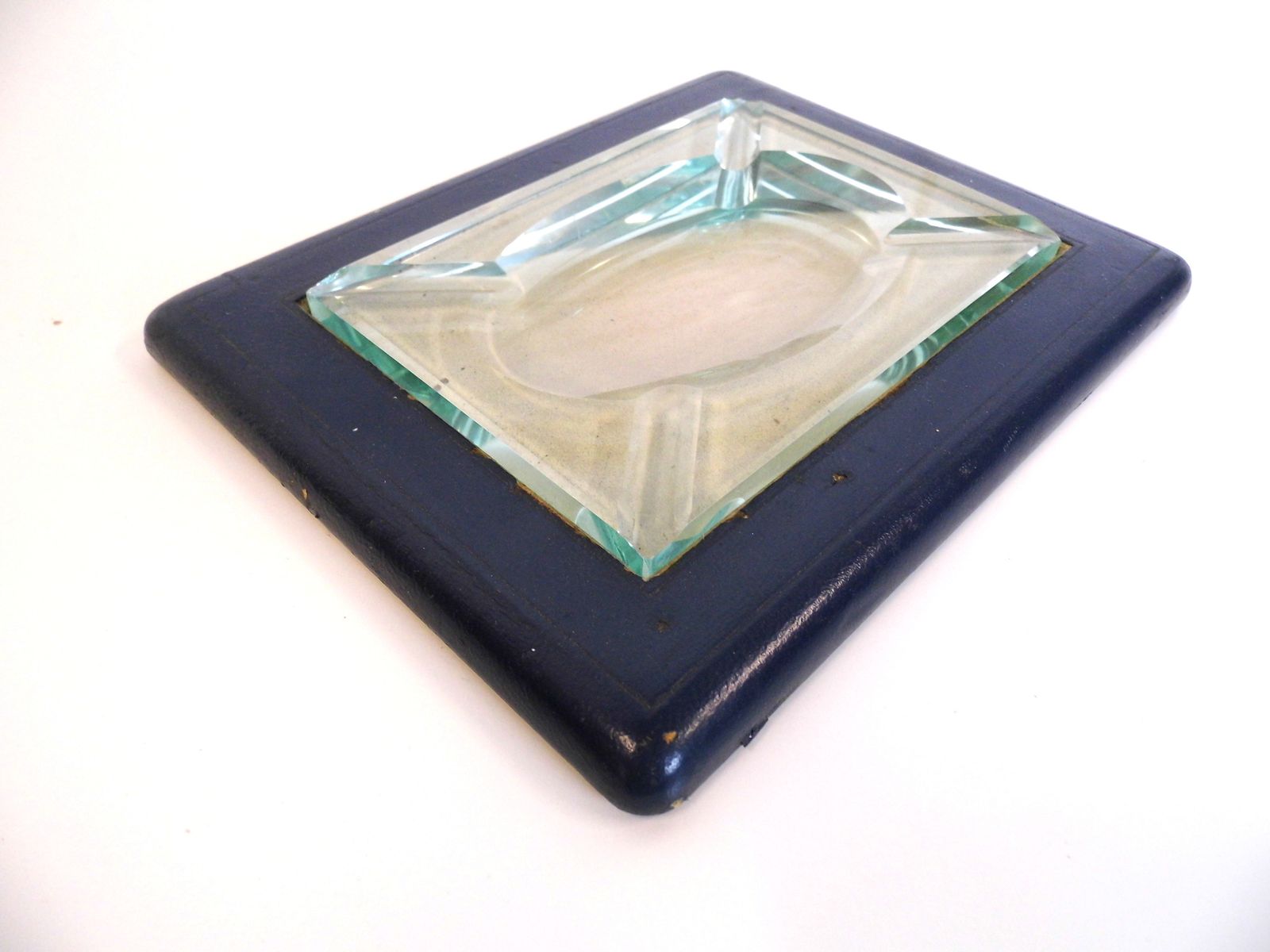 Vintage Italian Desk Top Fontana Arte 1960s Ashtray Glass And Faux Leather photo Home Decor