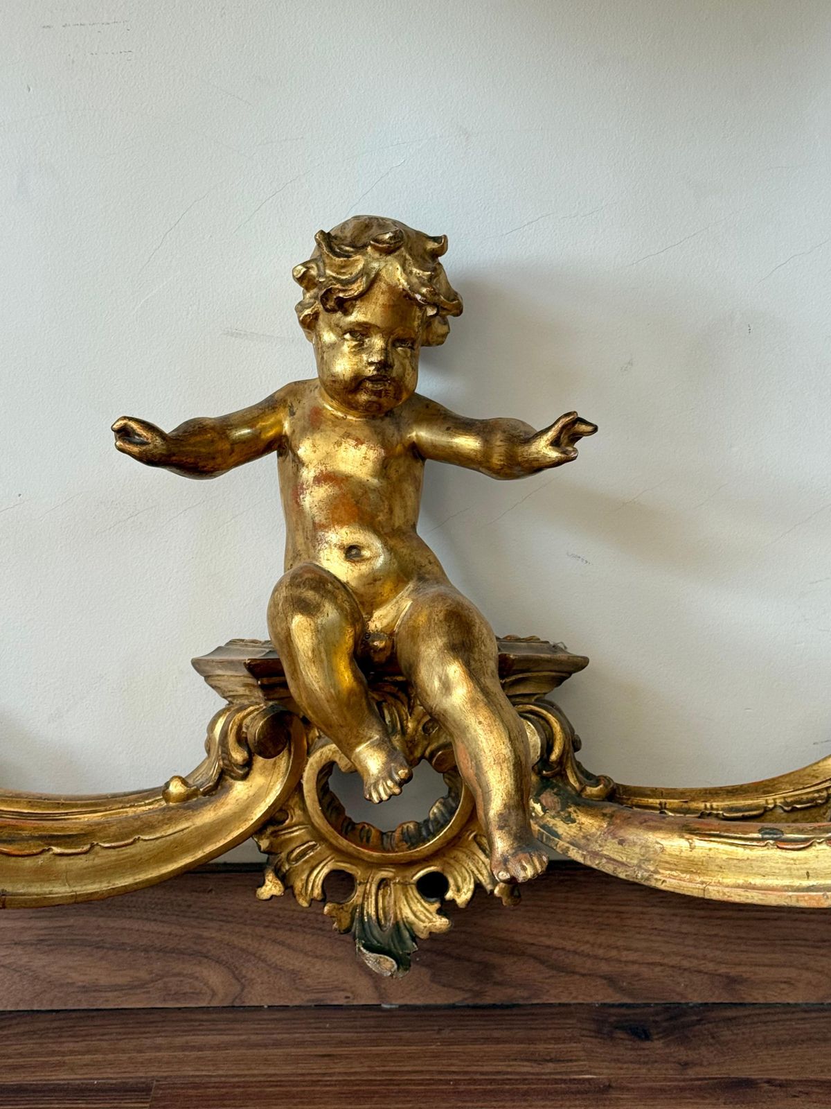 photo buy 19th Baroque Carved & Gilted Walnut Ormolu With Marble Console Table And Cherub