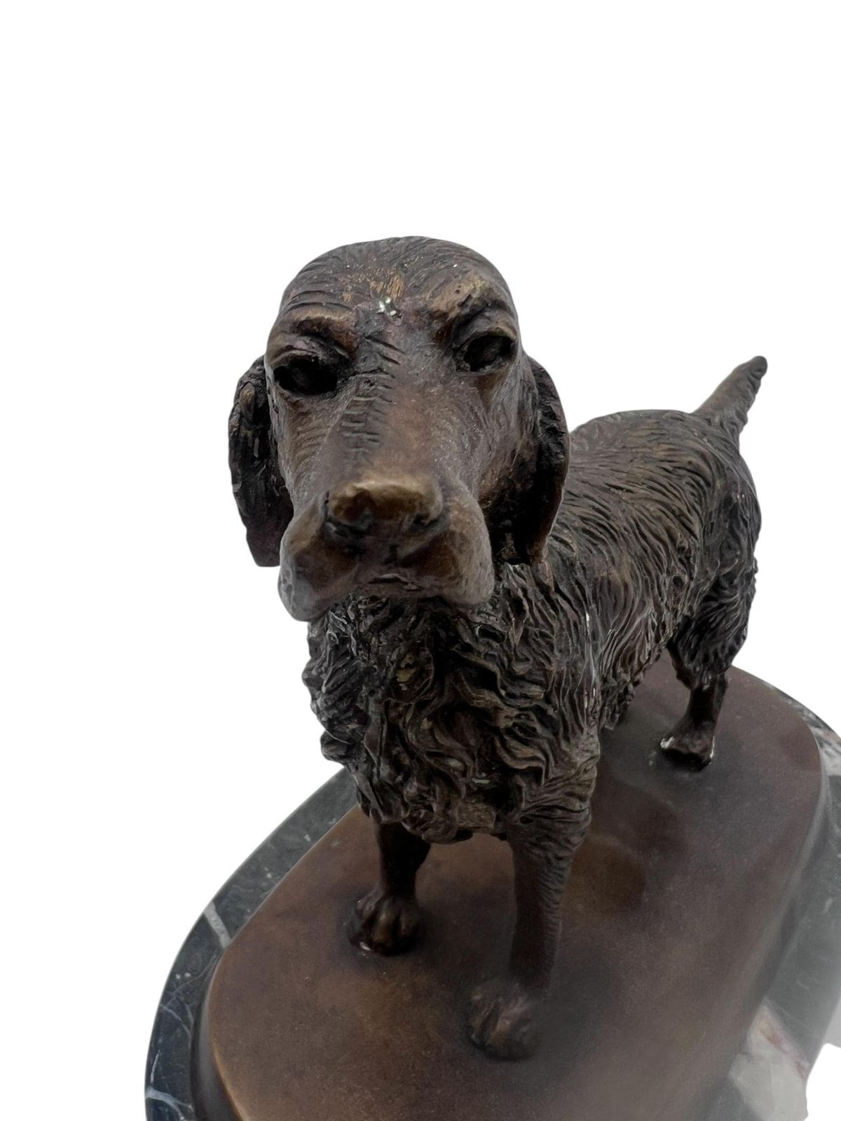Vintage Heavy Bronze Setter Sculpture On Marble Base  Home Decor   Animal   Pet photo Art