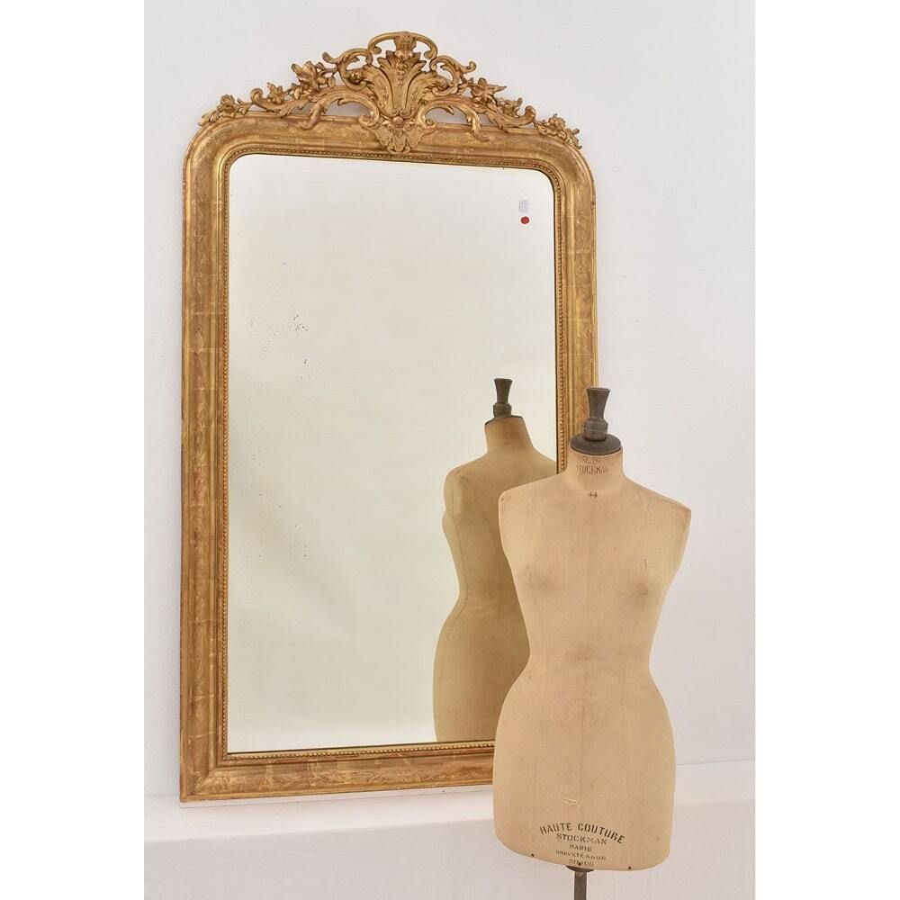 Antique Gold Mirror With Floral Frame,  Louis Philip, 19th Century photo for sale