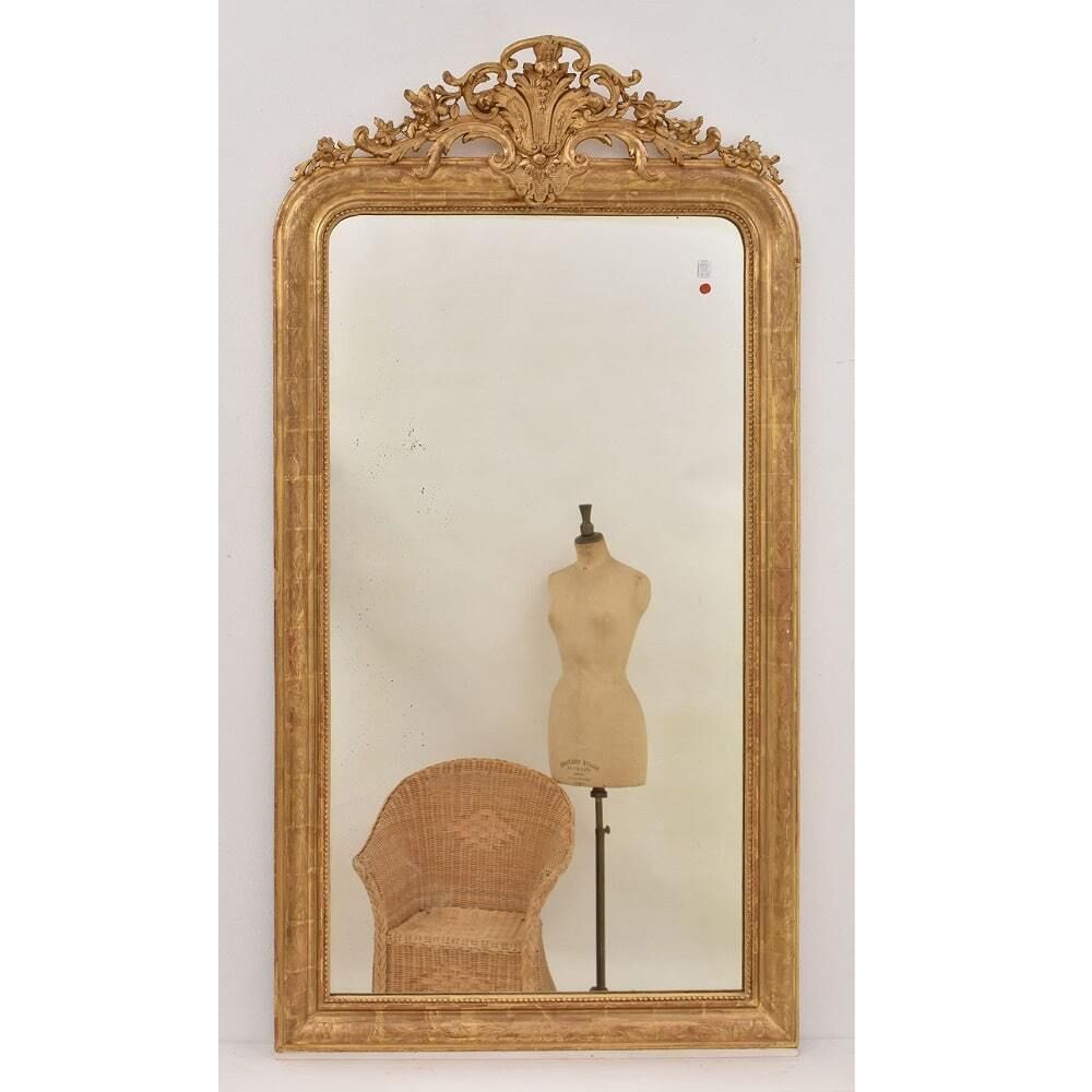 Antique Gold Mirror With Floral Frame,  Louis Philip, 19th Century photo Home Decor