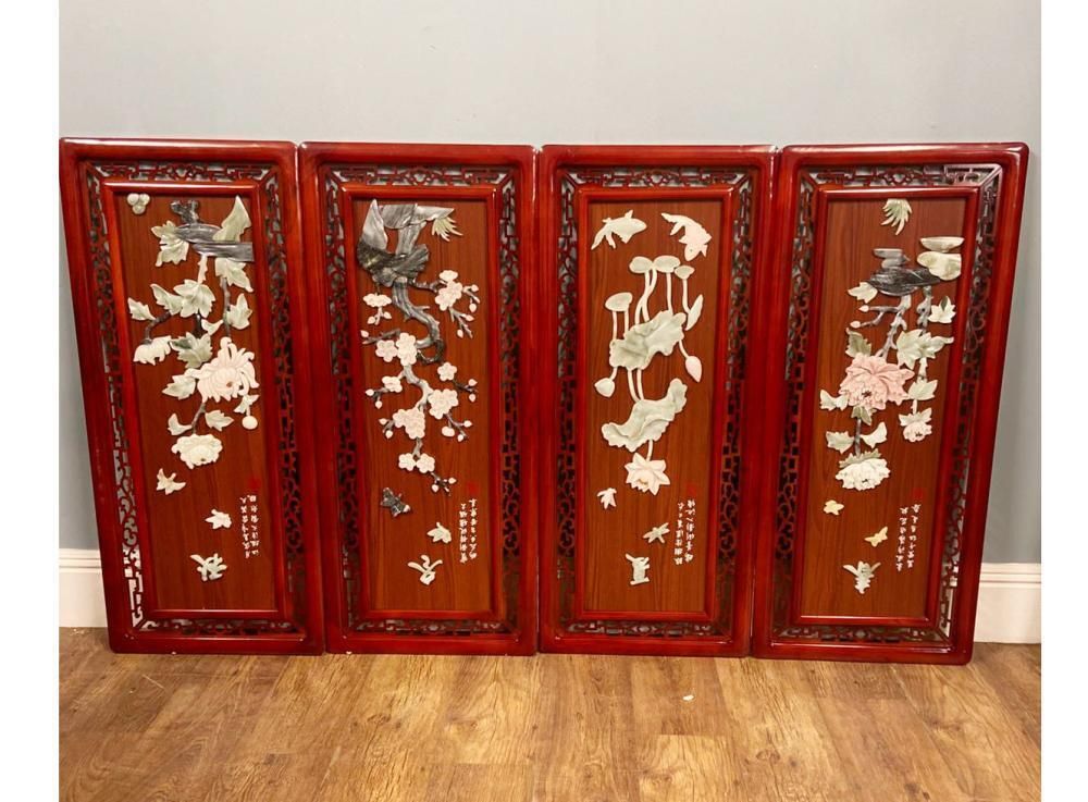 Set Chinese Wall Panels Plaques Hardstone Applique