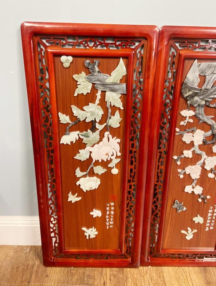 Set Chinese Wall Panels Plaques Hardstone Applique photo Home Decor