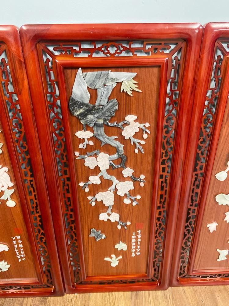 Set Chinese Wall Panels Plaques Hardstone Applique photo 950.0