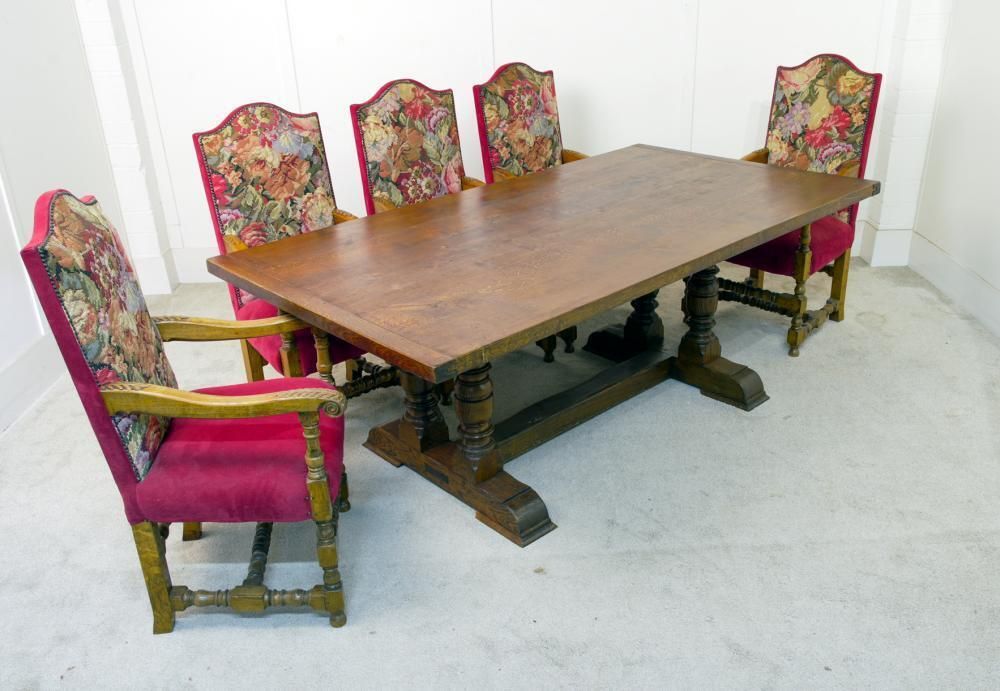 Farmhouse Dining Set Refectory Table And Jacobean Revival Chairs photo furniture