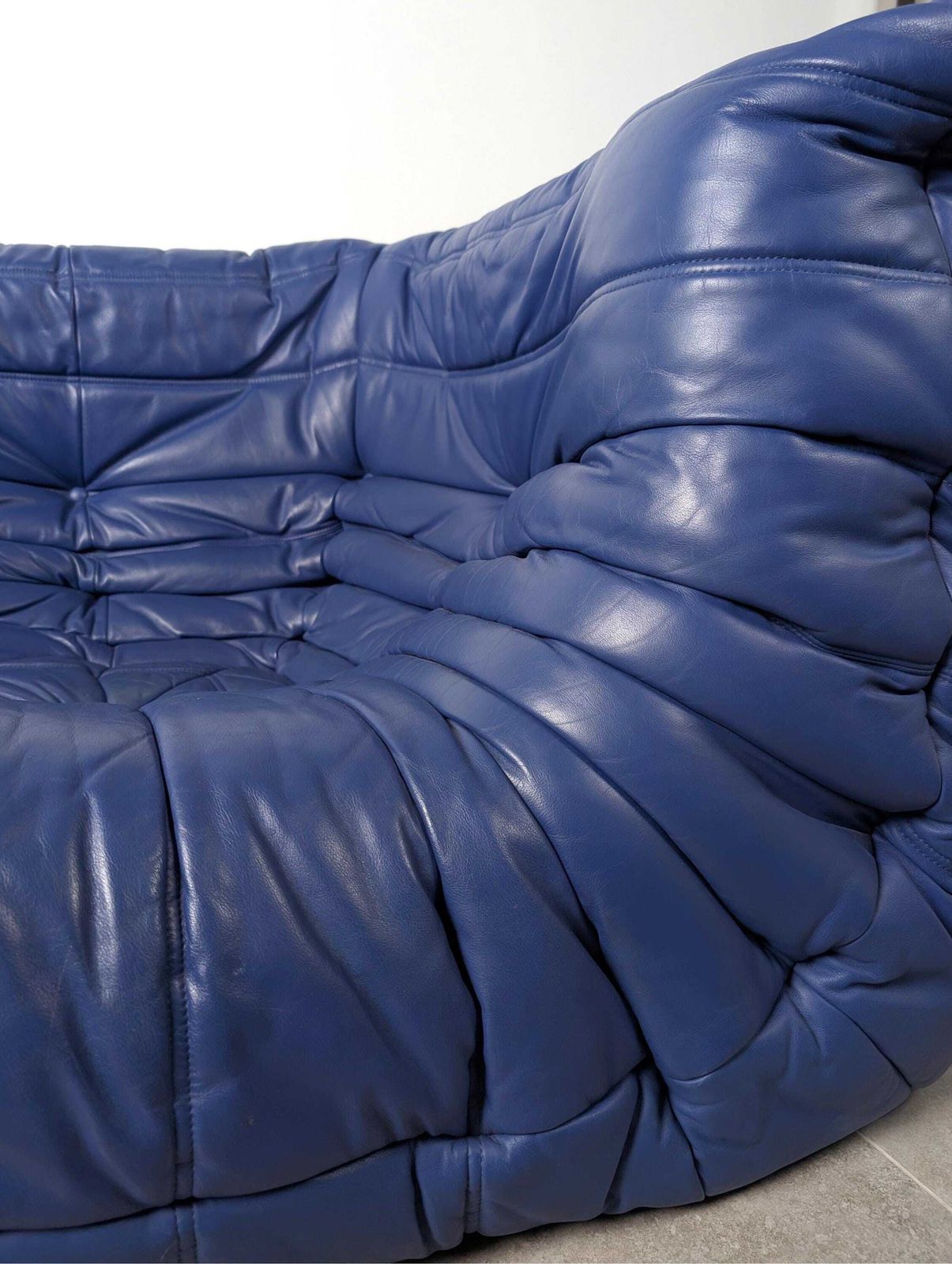 Michel Ducaroy Ligne Roset Togo Corner Sofa, French Blue Leather, 1980s photo 2552.0