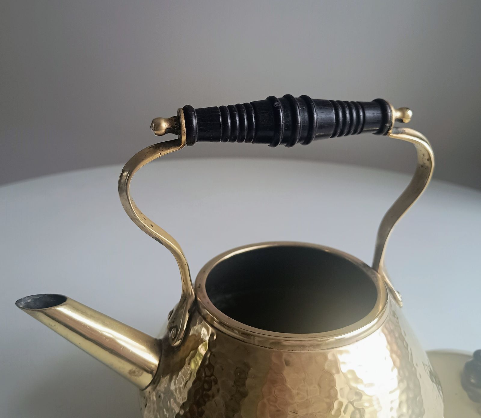 photo buy Arts & Crafts Hand Hammered Tea Pot Kettle, Riveted Heart Shaped Accents, Henry Loveridge Signed