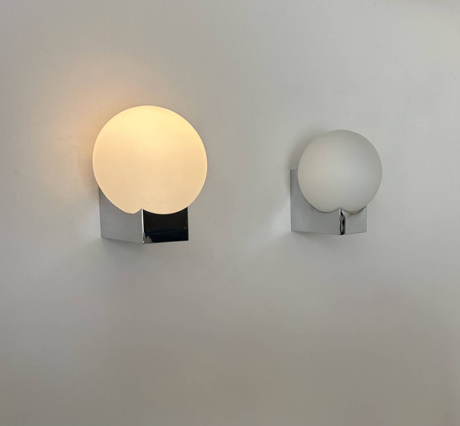 Pair Of Vintage Wall Lights, Chrome Plated Metal And Opaline, France 1970 photo buy