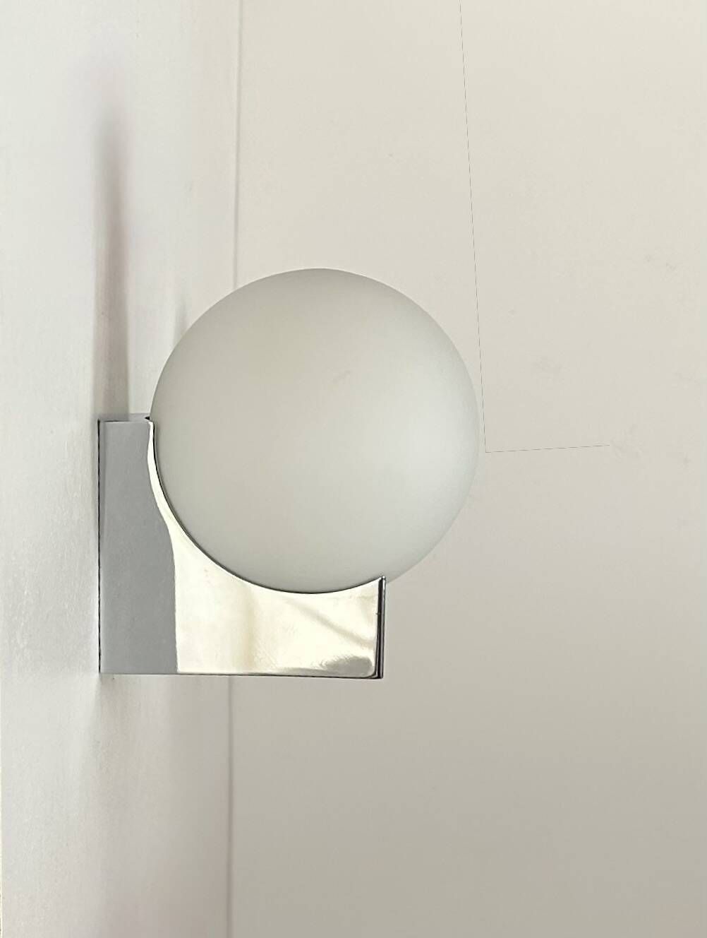Pair Of Vintage Wall Lights, Chrome Plated Metal And Opaline, France 1970 photo vintage