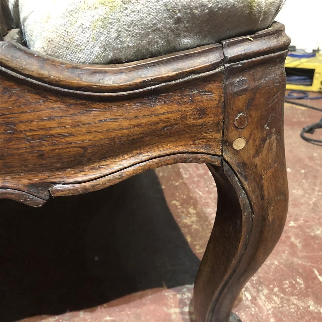 Antique French Oak Framed Settee With Wooden Arms C.1860 photo Furniture