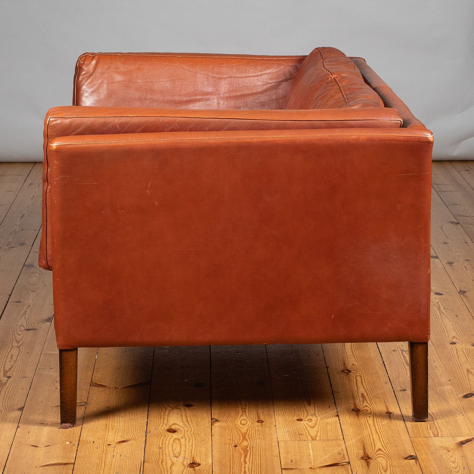 Mid Century Danish Brown Leather Two Seater Sofa In The Style Of Borge Mogensen photo vinterior