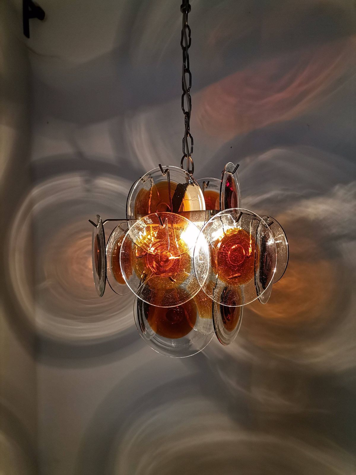 Vintage Murano Disc Chandelier With 16 Glass Discs /For Mazzega / Space Age / 1960s Italy / Mid Century Modern photo furniture