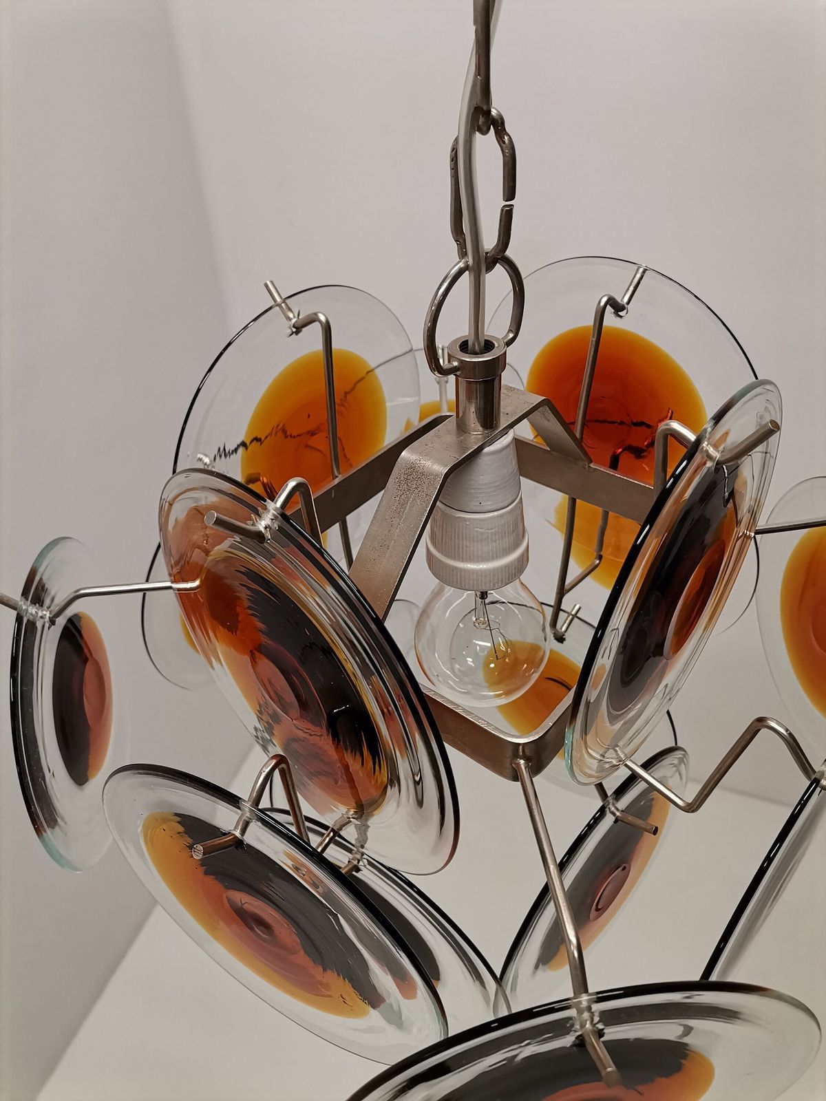 Vintage Murano Disc Chandelier With 16 Glass Discs /For Mazzega / Space Age / 1960s Italy / Mid Century Modern photo Lighting