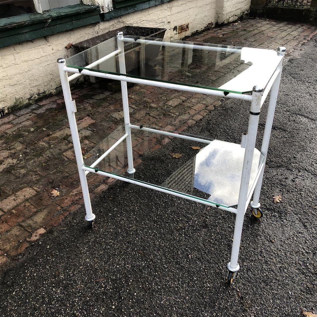 Vintage Medical Dentist Steel Drinks Trolley With Glass Shelves photo vinterior