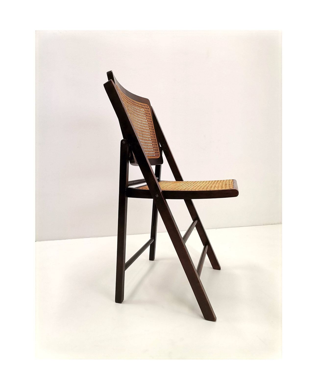 Mid Century Rattan Folding Chair / Rattan And Wood Desk Chair / Vintage Italian Theatre Chair