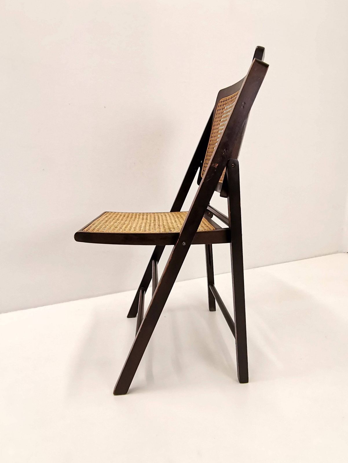 Mid Century Rattan Folding Chair / Rattan And Wood Desk Chair / Vintage Italian Theatre Chair photo vinterior