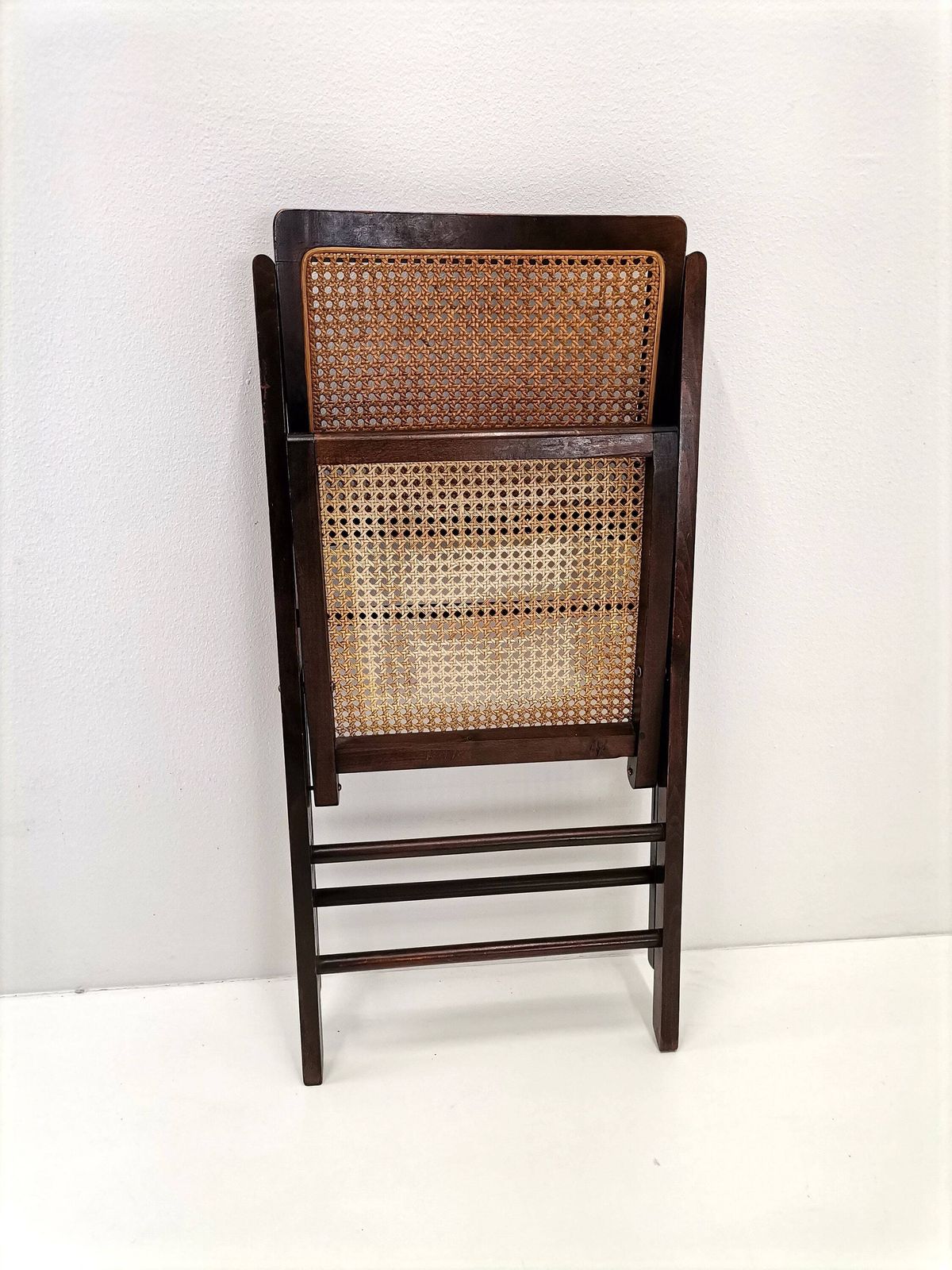 Mid Century Rattan Folding Chair / Rattan And Wood Desk Chair / Vintage Italian Theatre Chair photo buy