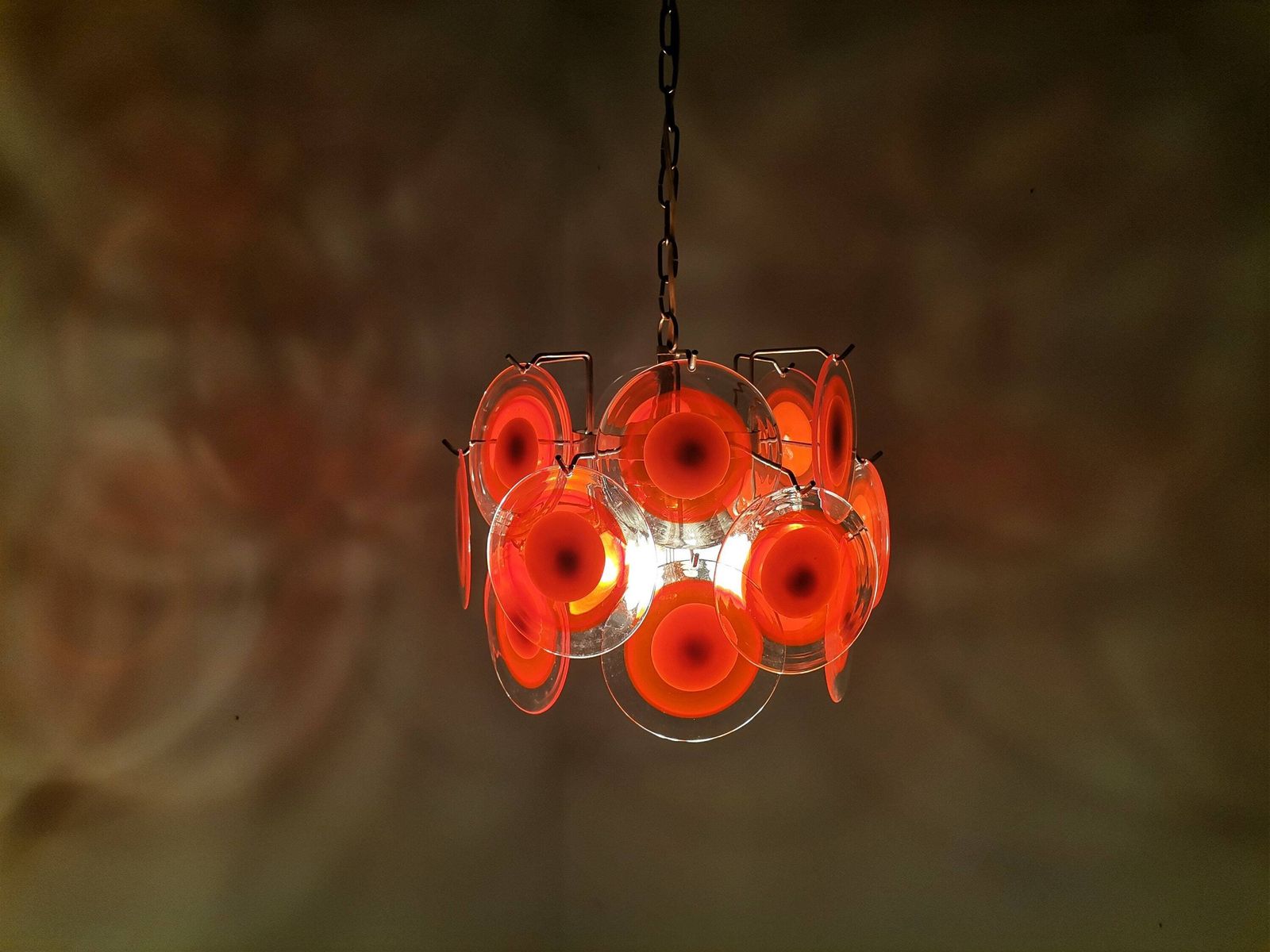 Vintage Chandelier With 18 Murano Glass Discs / 60s Italy / Style Space Age Murano Pendant Light photo vinterior