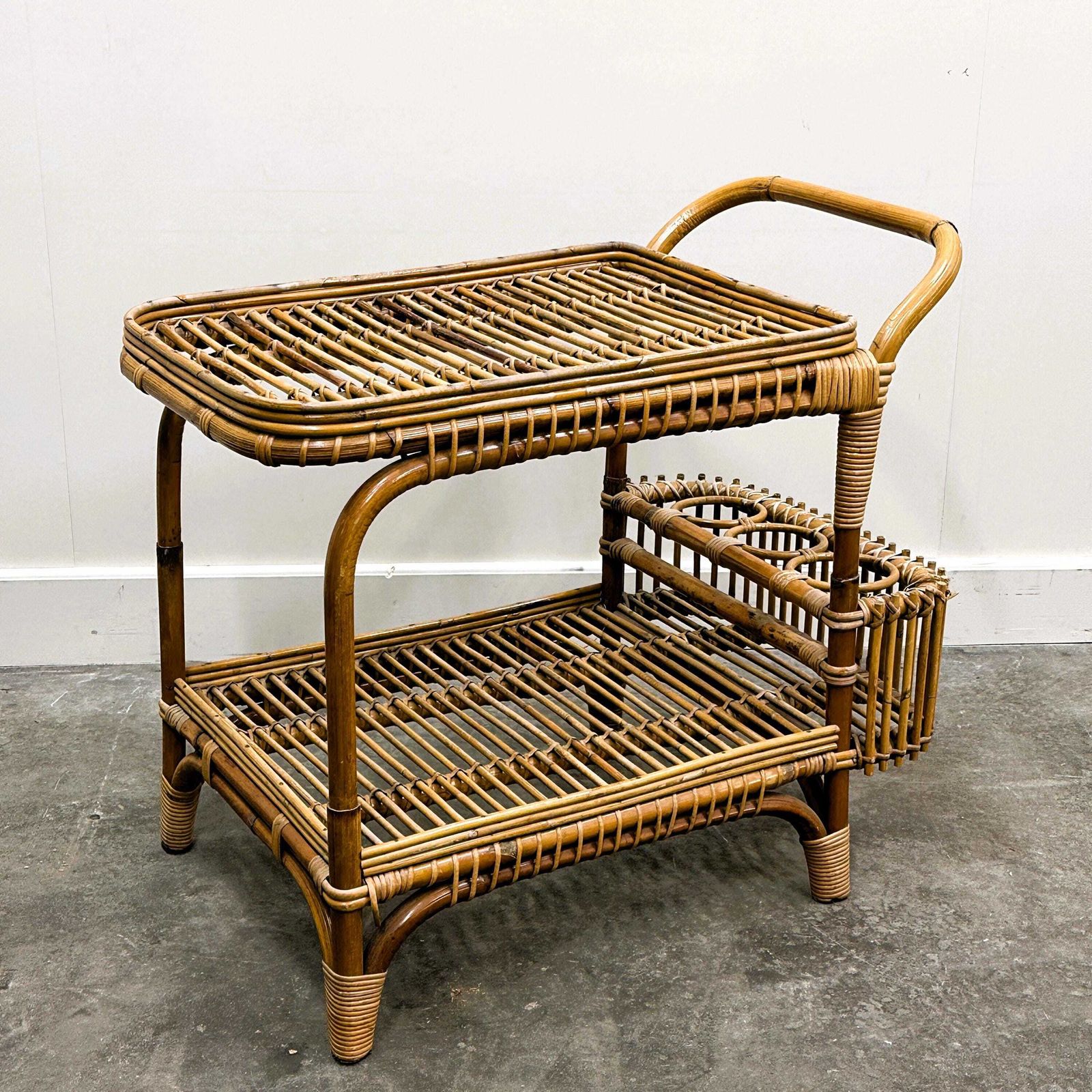 Vintage Italian Rattan Bar Cart With Bottle Holder, 1970s photo buy
