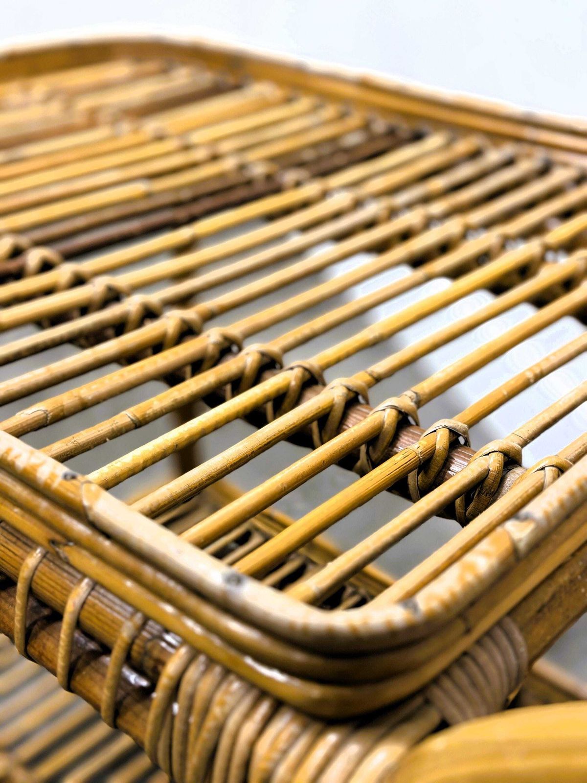 Vintage Italian Rattan Bar Cart With Bottle Holder, 1970s photo vintage