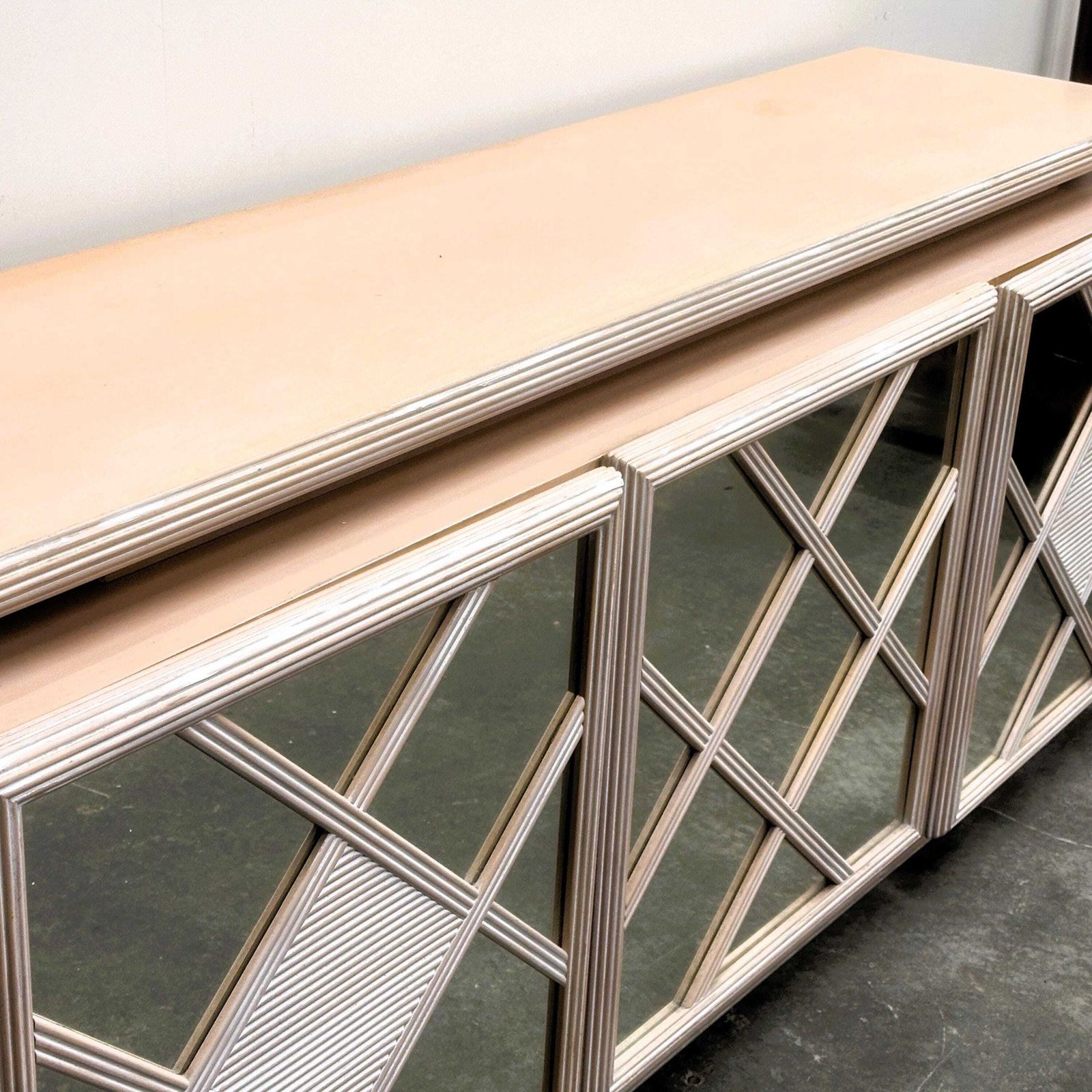 1980s Roche Bobois Soft Pink Mirrored Geometric Sideboard photo buy