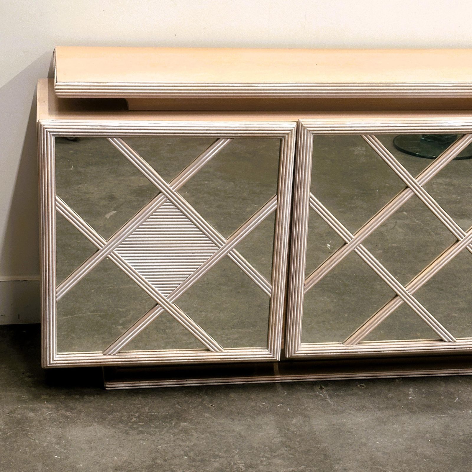 Furniture 1980s Roche Bobois Soft Pink Mirrored Geometric Sideboard photo