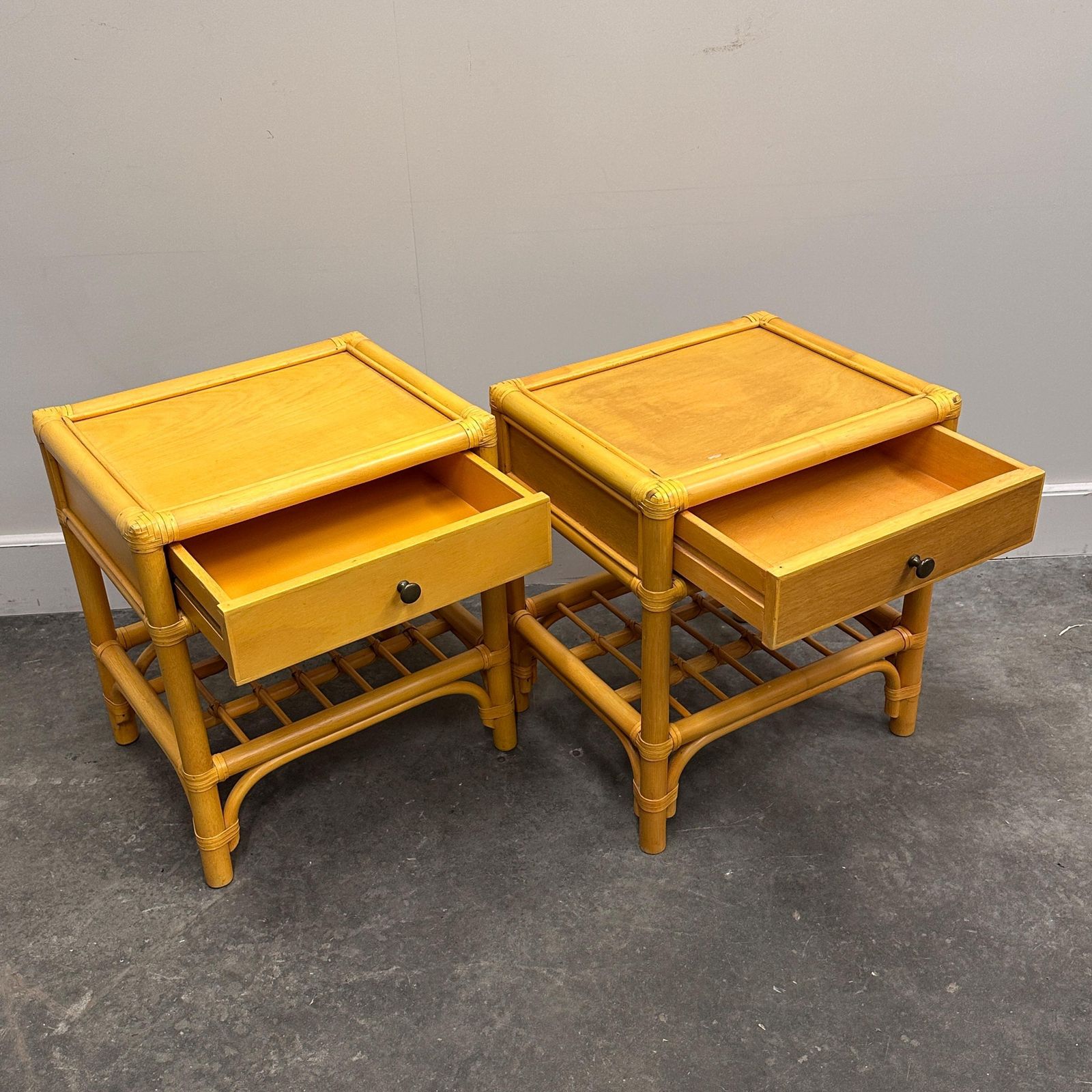 Pair Of Vintage Bamboo & Wood Nightstands With Drawer, 1970s photo Furniture