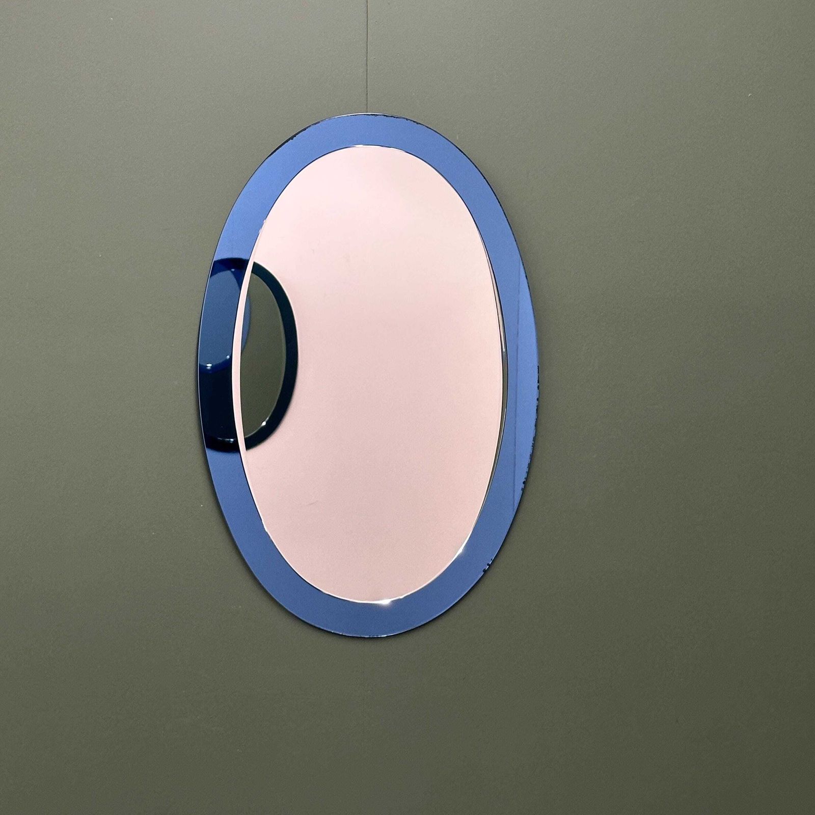 Rare Pair Of Italian Blue Oval Mirrors, Attributed To Cristal Arte, 1970s photo Home Decor
