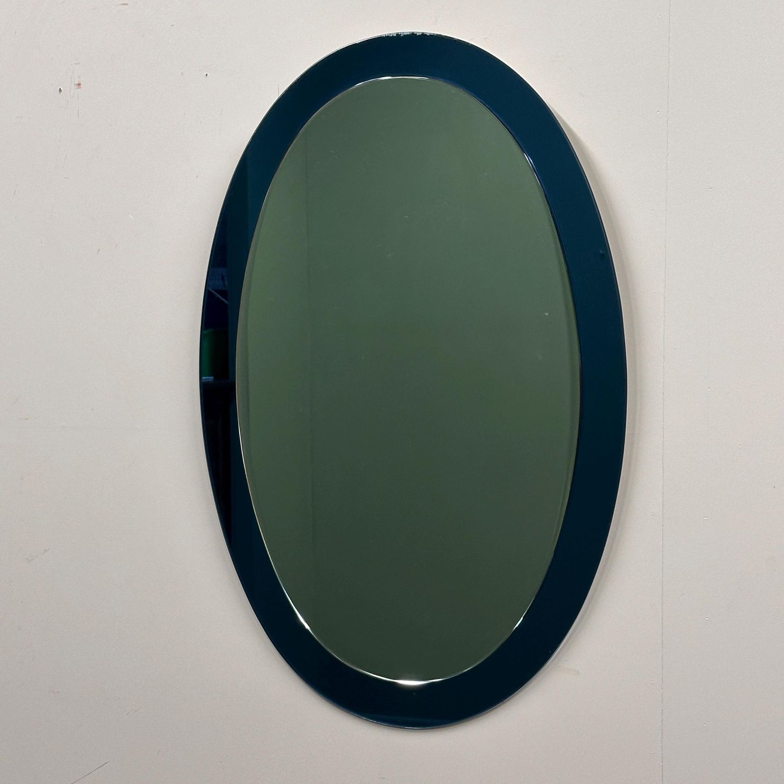 Home Decor Rare Pair Of Italian Blue Oval Mirrors, Attributed To Cristal Arte, 1970s photo