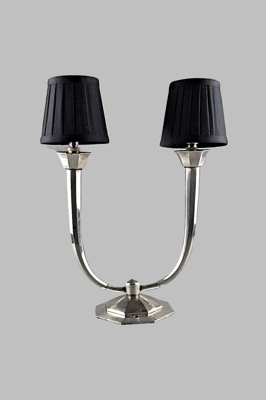 Pair Of Art Deco Lamps In The Style Of J   E Ruhlmann  Silver Plated Bronze Bases France 1930s photo vinterior