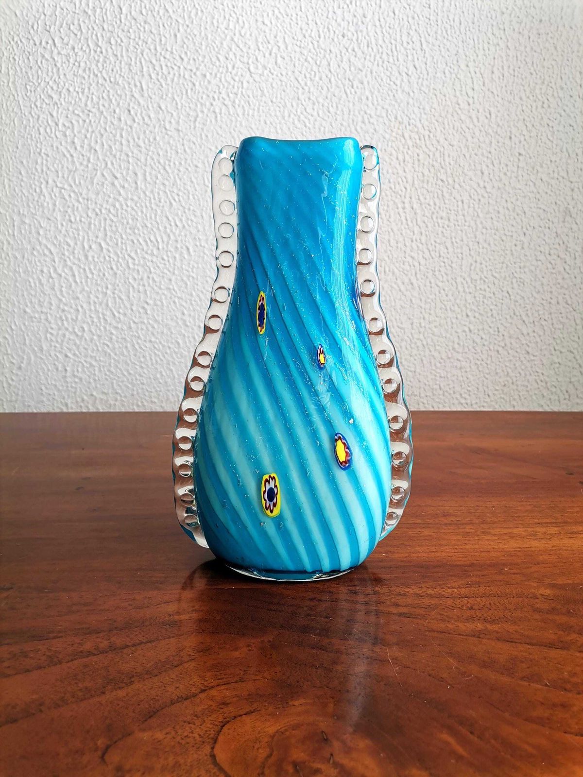 Mid Century Turquoise Murano Vase/ Murano Art Glass Base/ Retro 1960s /1970s / Murano Glass Vase/ Turquoise Vintage Italian Glass Vase photo vinterior