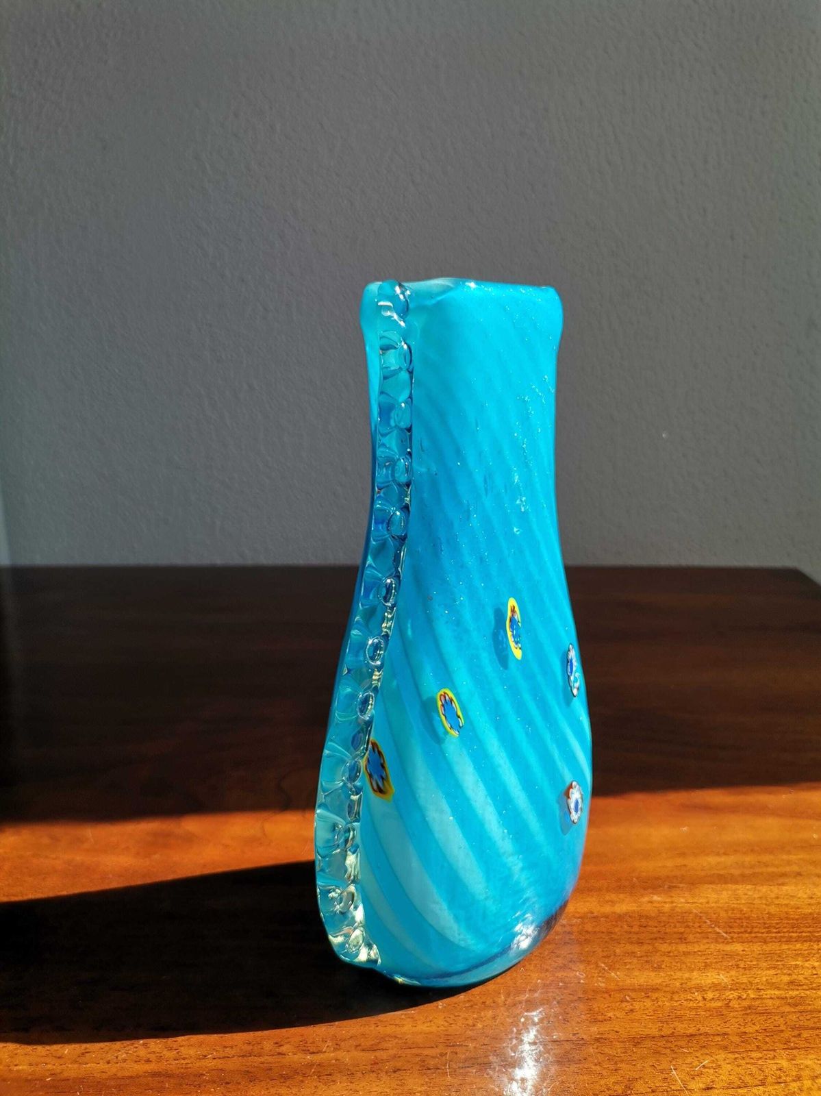 photo furniture Mid Century Turquoise Murano Vase/ Murano Art Glass Base/ Retro 1960s /1970s / Murano Glass Vase/ Turquoise Vintage Italian Glass Vase