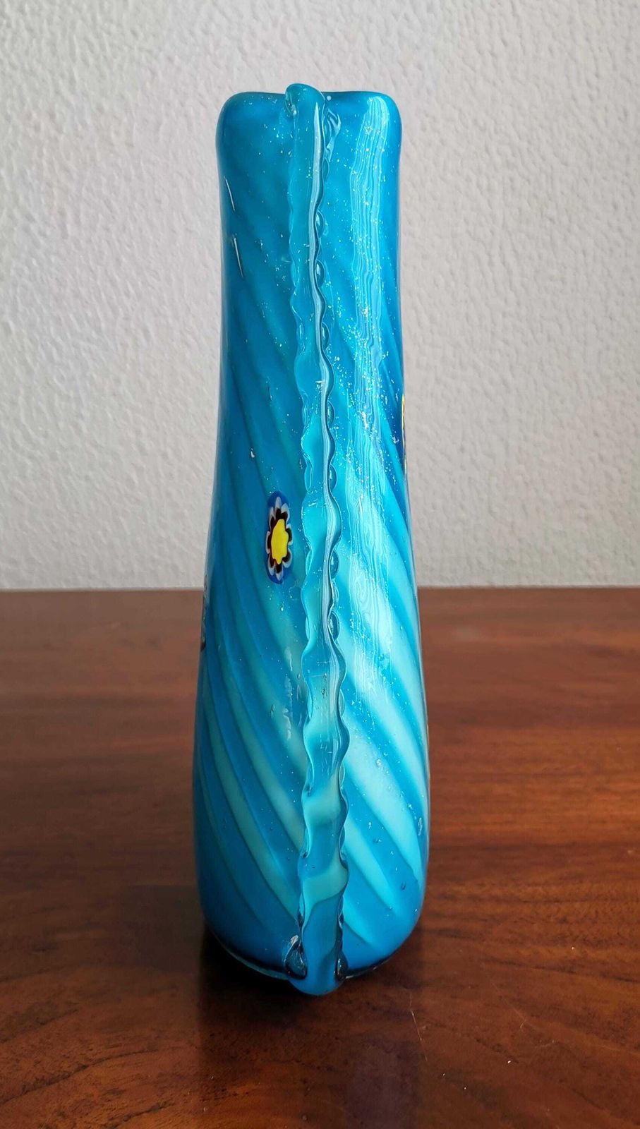 photo for sale Mid Century Turquoise Murano Vase/ Murano Art Glass Base/ Retro 1960s /1970s / Murano Glass Vase/ Turquoise Vintage Italian Glass Vase