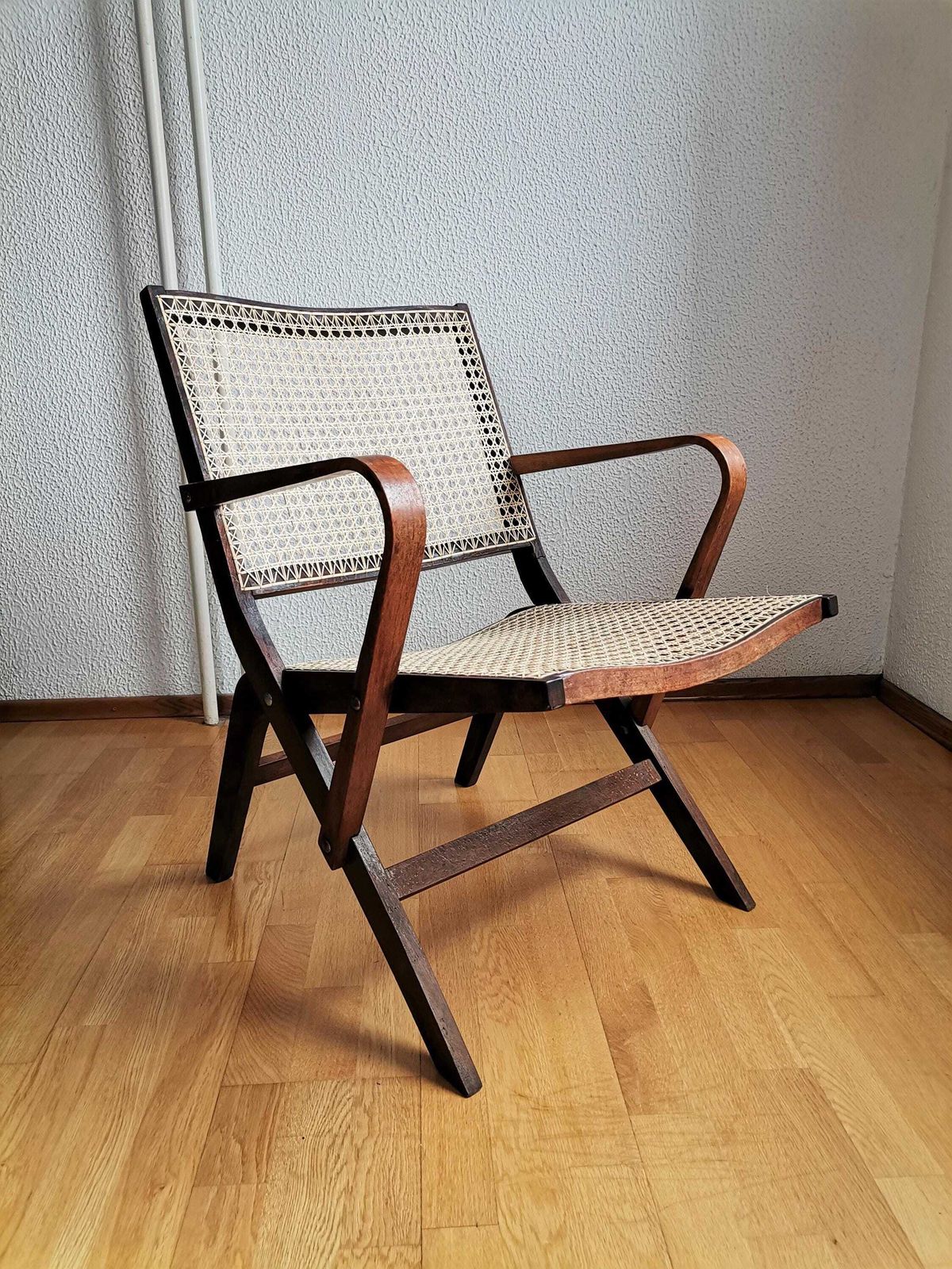 Very Rare Rex Armchair By Niko Kralj / Prototype Model 100 / Industrial Design Bentwood And Hand Woven Cane Lounge Chair / 1950s Yugoslavia