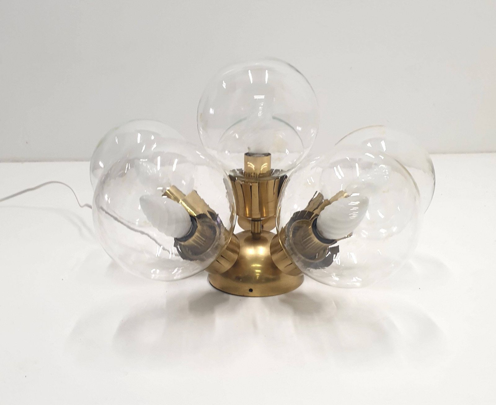 1 Of 3 Brass And Glass Light Fixtures / Style Of Space Age/ 1960s And 1970s / Atomic Age / Sputnik Design photo Lighting