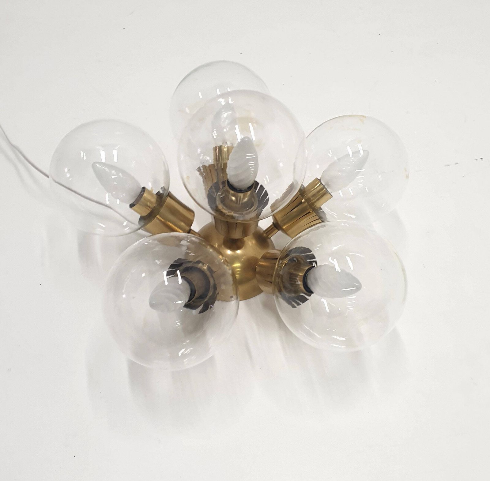 1 Of 3 Brass And Glass Light Fixtures / Style Of Space Age/ 1960s And 1970s / Atomic Age / Sputnik Design photo 428.0