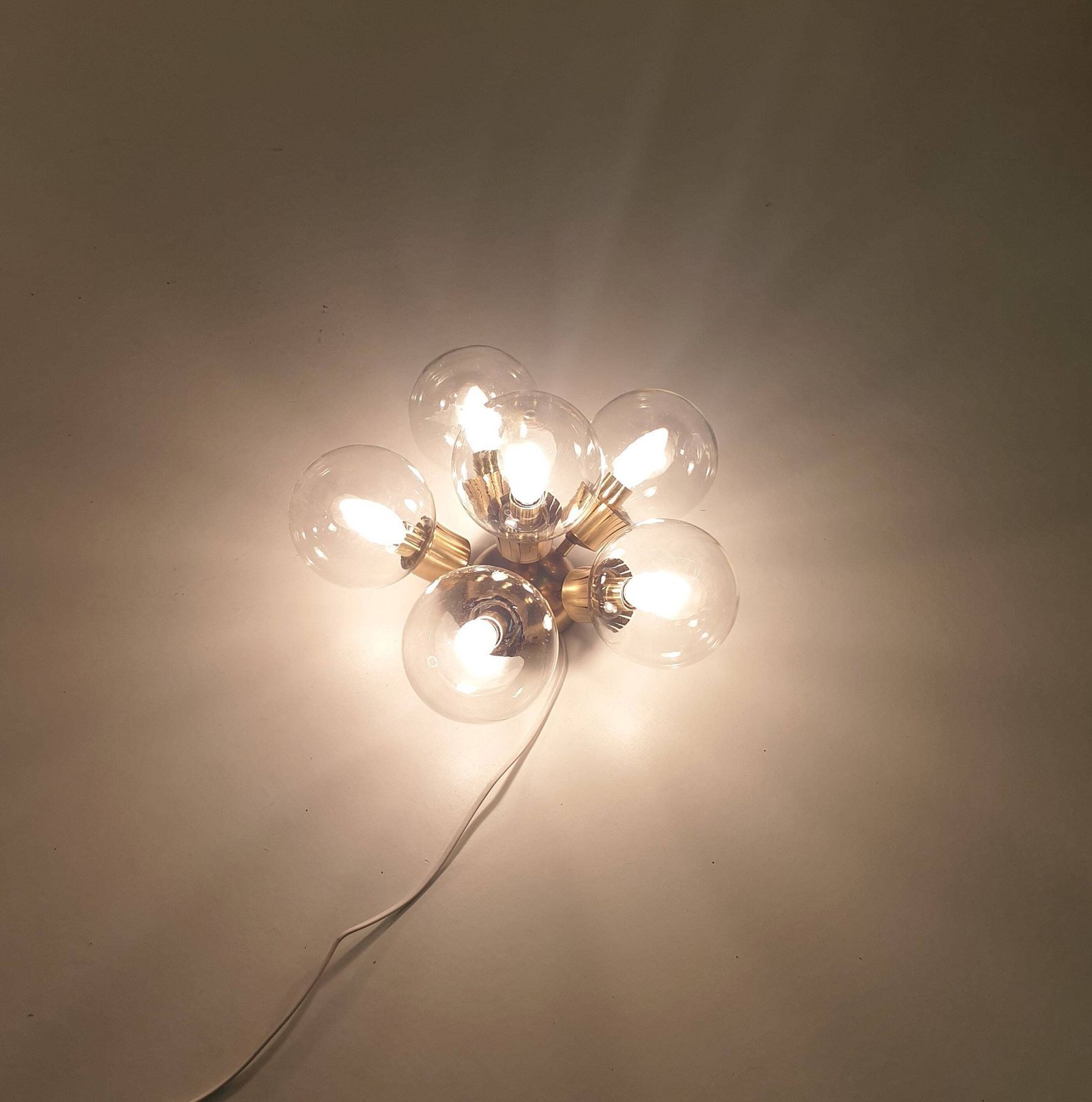 1 Of 3 Brass And Glass Light Fixtures / Style Of Space Age/ 1960s And 1970s / Atomic Age / Sputnik Design photo buy