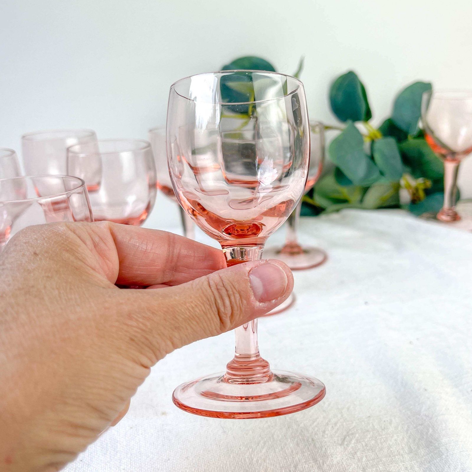 9 Vintage Faceted Pink Glass White Wine Glasses – 1950s – French Elegance photo 79.0