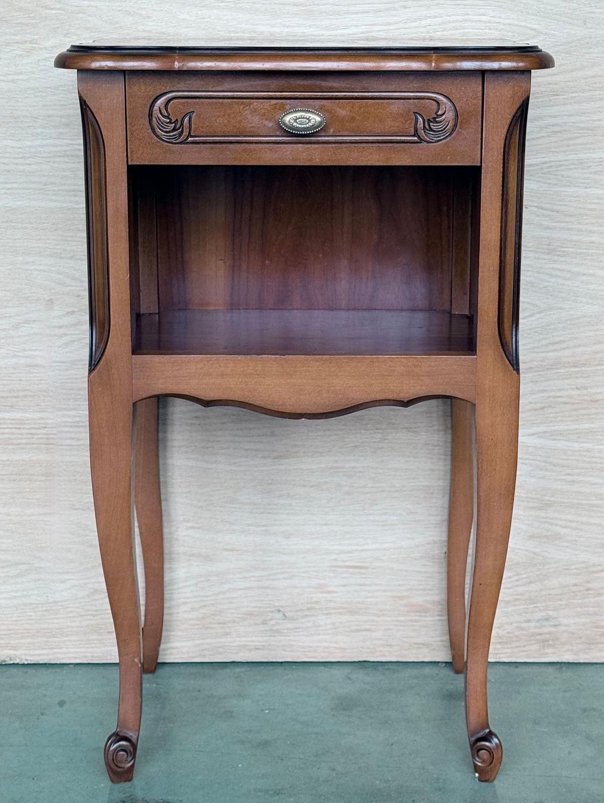 20th Walnut Nightstands Tables With Drawer And Open Shelf, 1940 photo for sale