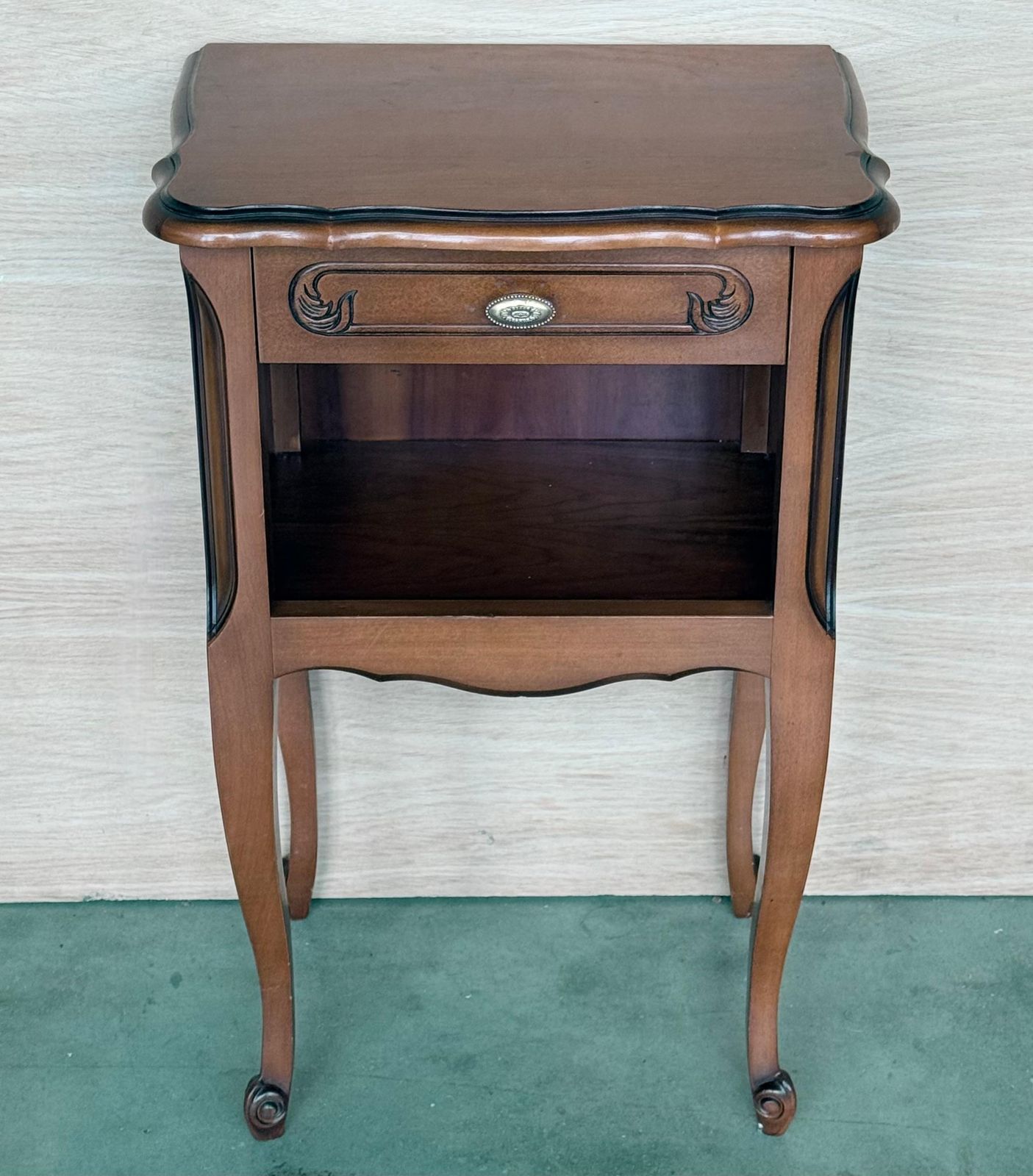 20th Walnut Nightstands Tables With Drawer And Open Shelf, 1940 photo Furniture