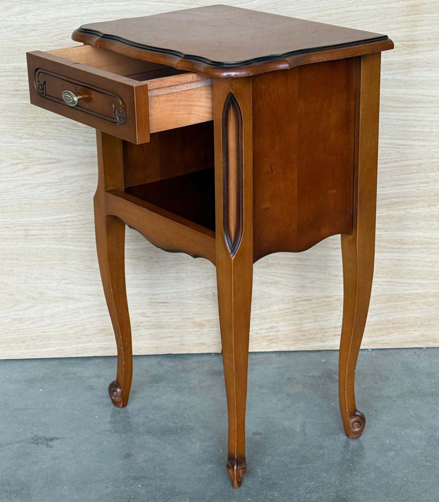 20th Walnut Nightstands Tables With Drawer And Open Shelf, 1940 photo vintage