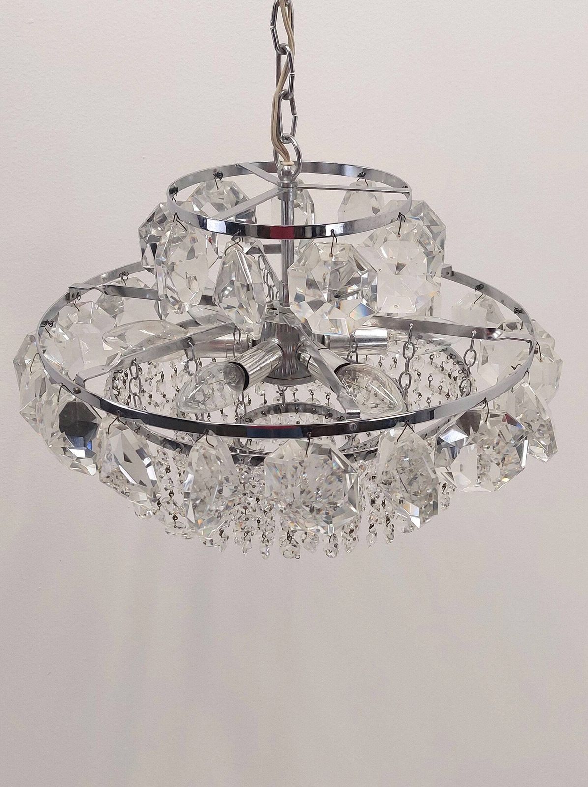 Bohemian Mid Century Vintage Crystal Chandelier / Art Deco / Retro 80s / Light Ceiling Pendant Light photo for sale